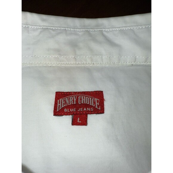 Henry Choice Blue Jeans White Short Sleeve Shirt L Tokyo Osaka Japan Patches - Picture 8 of 14